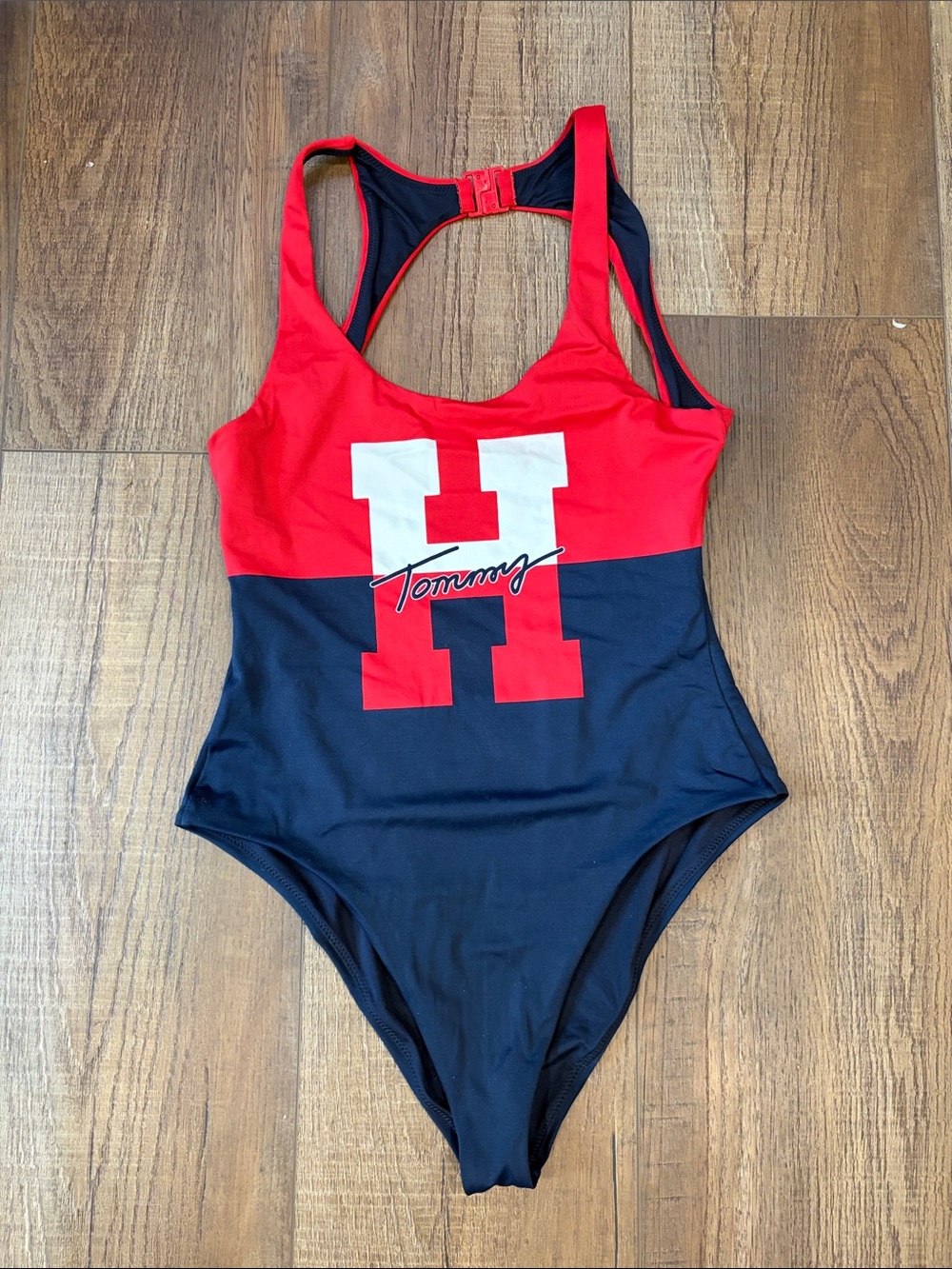 Tommy Hilfiger Red & Navy Logo Racerback One-Piece Swimsuit